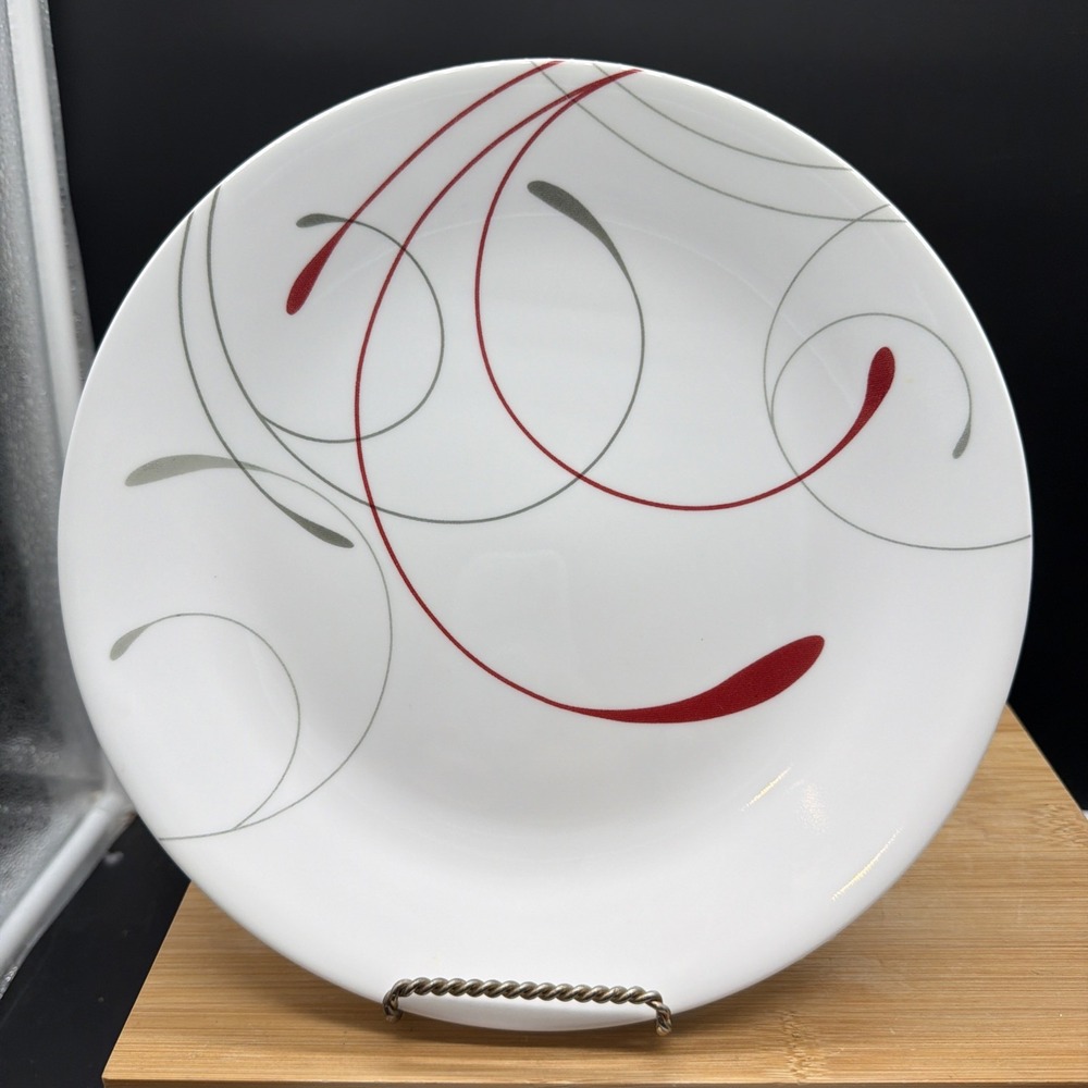 Corelle SPLENDOR Dinner Plates Red Grey Swirls 10 1/4" Set of 4